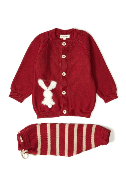 100% Organic Cotton With GOTS Certified Knitwear Bunny Stripe Two Piece Set 3-12M Uludağ Triko 1061-21033