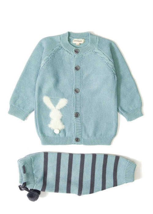 100% Organic Cotton With GOTS Certified Knitwear Bunny Stripe Two Piece Set 3-12M Uludağ Triko 1061-21033