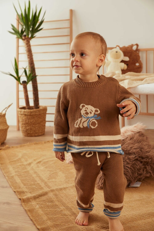 100% Organic Cotton With GOTS Certified Knitwear Funny Bear Two Piece Set 3-12M Uludağ Triko 1061-21060