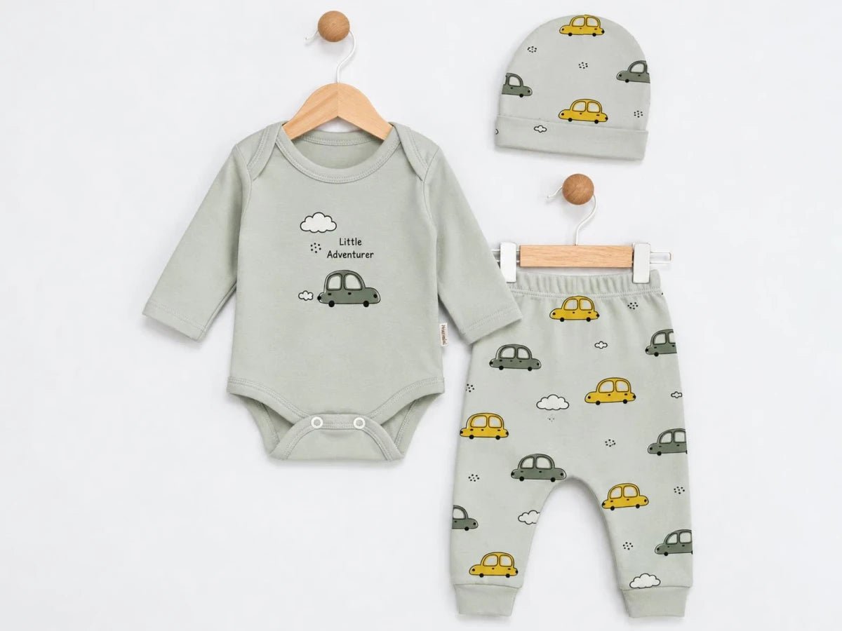 Araba Desenli Erkek Bebe Üçlü Takım - Tivoli Mini