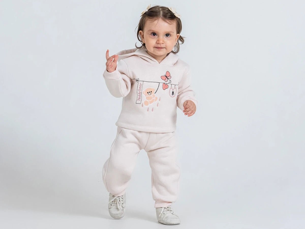 Ayıcık Baskılı 3 İp Şardonlu Kız Bebe Takım - Tivoli Mini