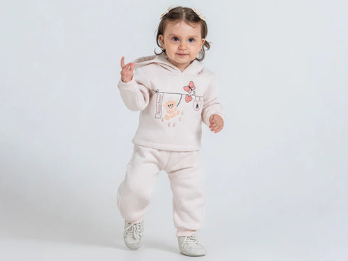 Ayıcık Baskılı 3 İp Şardonlu Kız Bebe Takım - Tivoli Mini