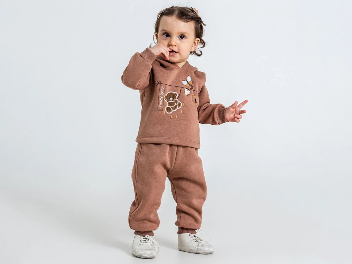 Ayıcık Baskılı 3 İp Şardonlu Kız Bebe Takım - Tivoli Mini