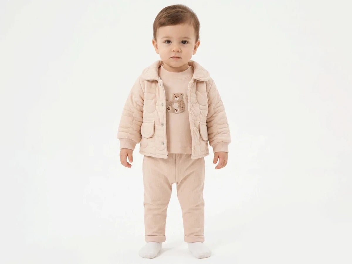 Ayıcık Baskılı Hırkalı Unisex Bebe Takım - Tivoli Mini