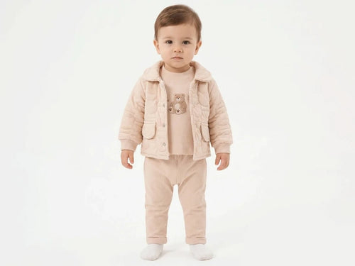 Ayıcık Baskılı Hırkalı Unisex Bebe Takım - Tivoli Mini