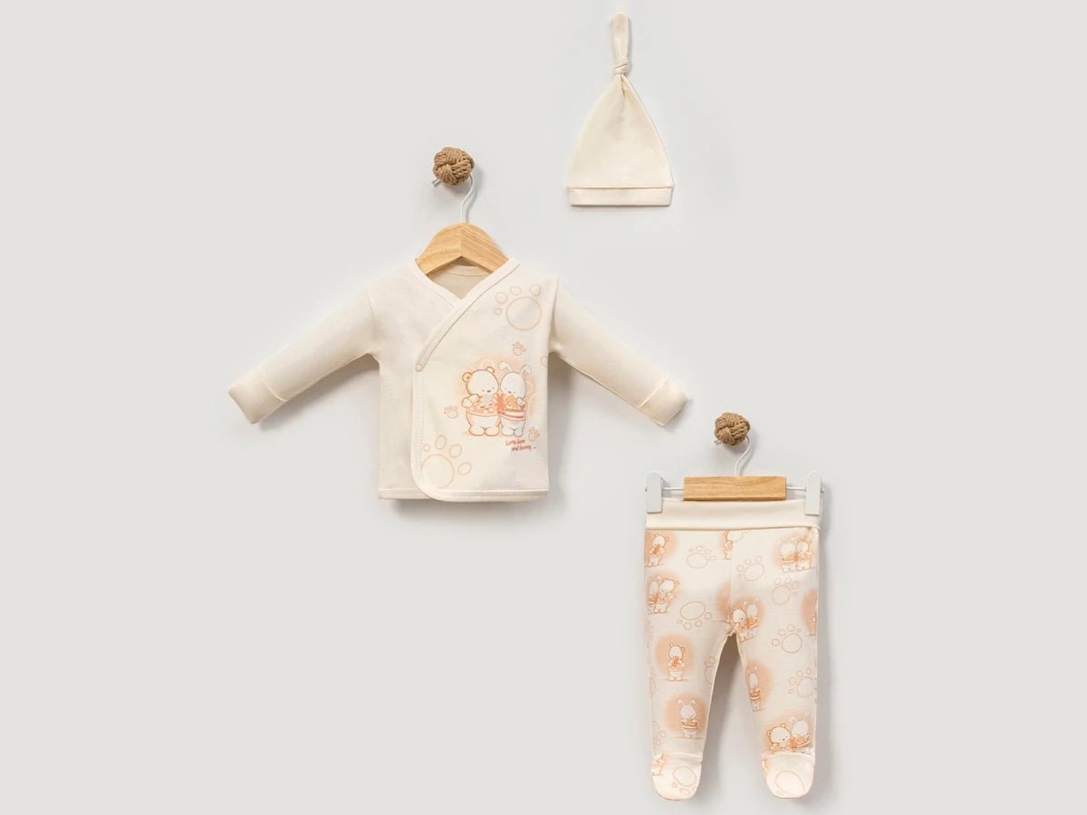 Ayıcık Baskılı Üçlü Kız Bebe Takım - Tivoli Mini