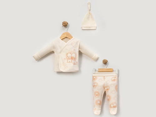 Ayıcık Baskılı Üçlü Kız Bebe Takım - Tivoli Mini