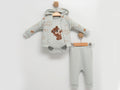 Ayıcık Desenli Hırkalı Üçlü Unisex Bebe Takım - Tivoli Mini