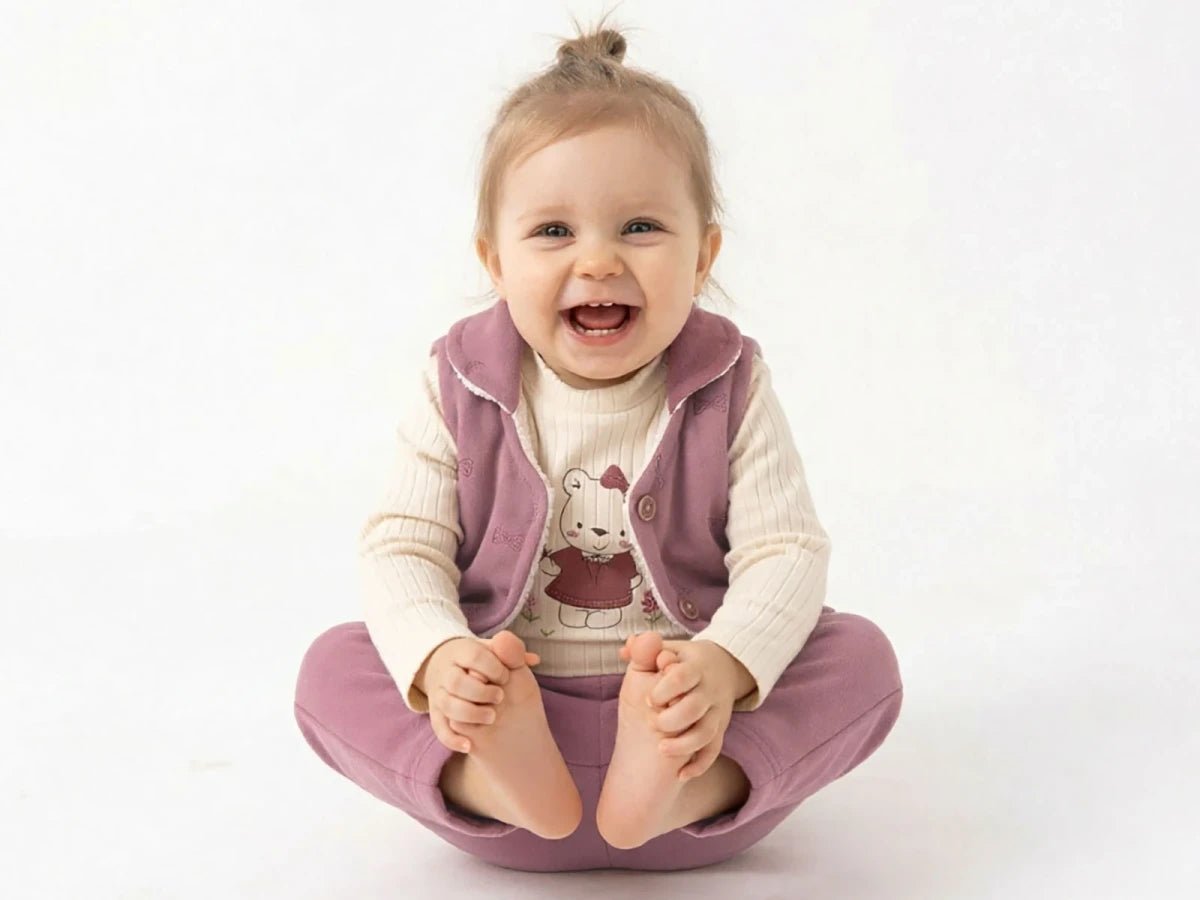 Ayıcık Desenlı Yelekli Kız Bebe Üçlü Takım - Tivoli Mini