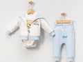 Ayıcık Nakışlı Hırkalı Üçlü Erkek Bebe Takım - Tivoli Mini