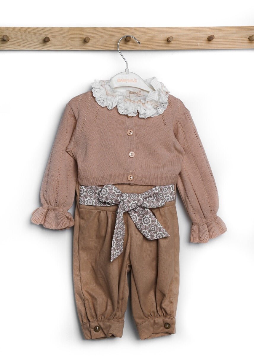 Bebek 3'lü Bluz Hırka ve Pantolon Takım 6-18M Babymuz 2009-5121 - Tivoli Mini