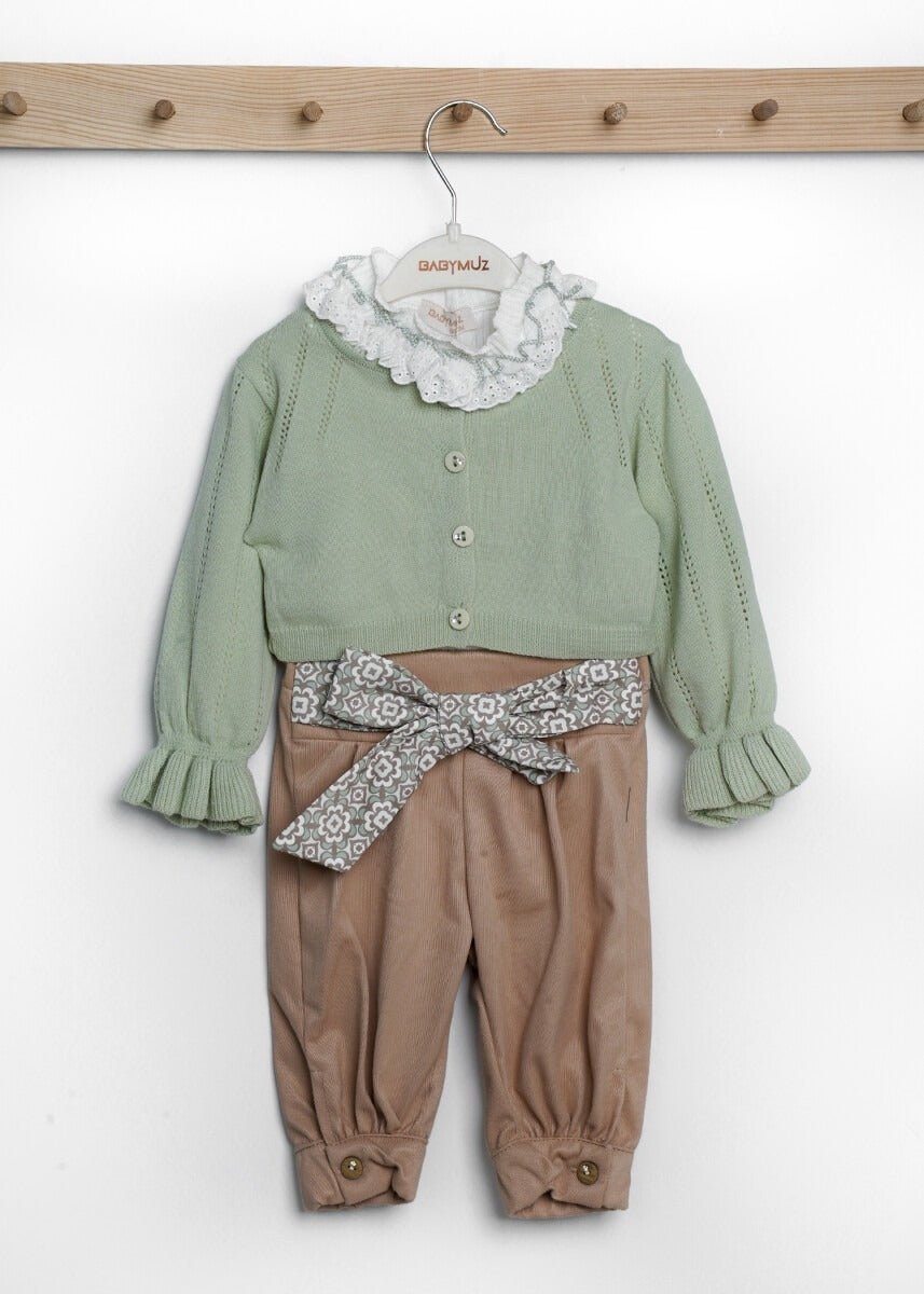 Bebek 3'lü Bluz Hırka ve Pantolon Takım 6-18M Babymuz 2009-5121 - Tivoli Mini