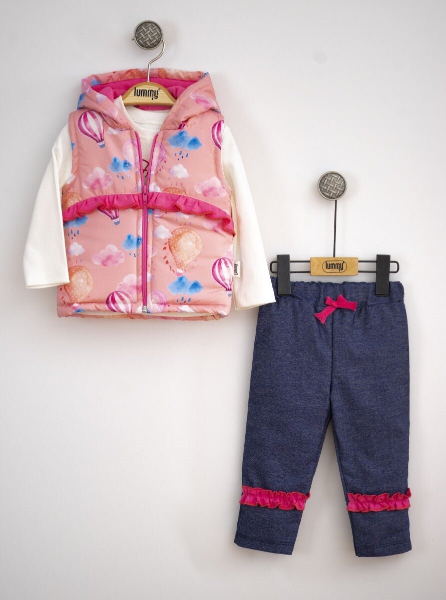 Bebek 3'lü Yelek Pantolon ve Uzun Kollu Tişört Takım 6-18M Bebek Takımı Lummy Baby 2010-9078 - Tivoli Mini
