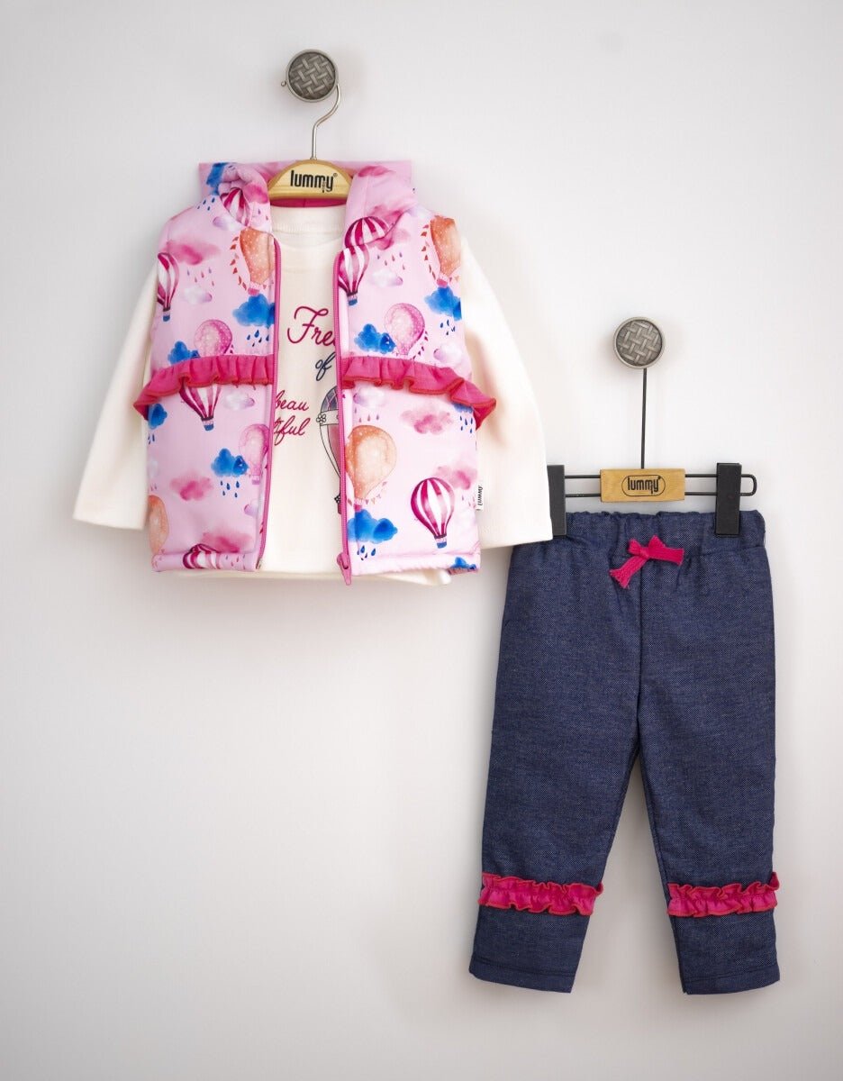Bebek 3'lü Yelek Pantolon ve Uzun Kollu Tişört Takım 6-18M Bebek Takımı Lummy Baby 2010-9078 - Tivoli Mini