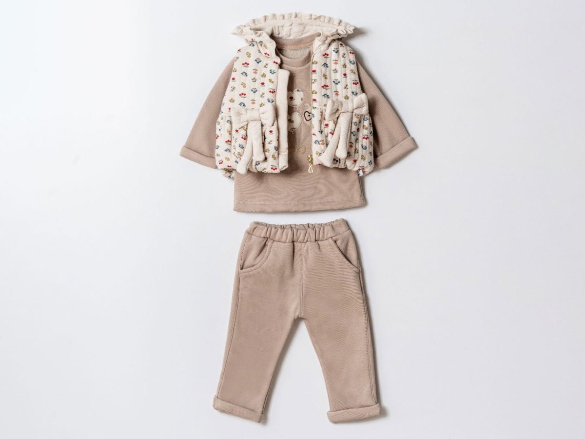 Çiçek Desenli Üçlü Kız Bebe Takım - Tivoli Mini