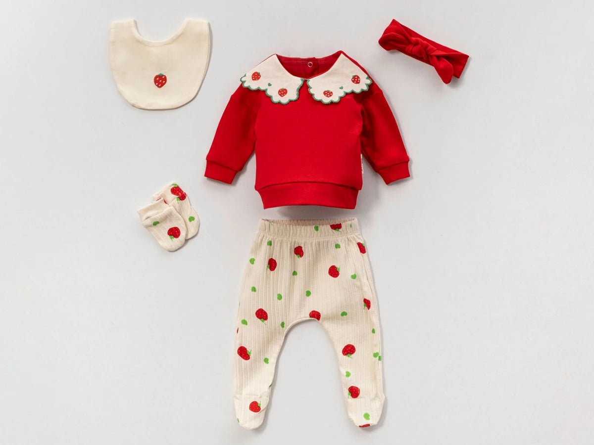 Çilek Desenli 5li Kız Bebe Takım - Tivoli Mini
