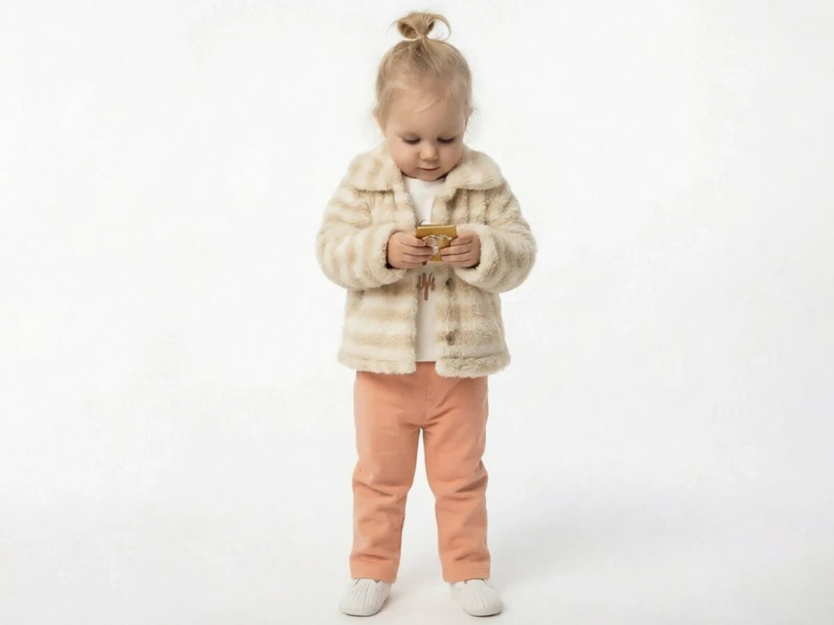 Çizgili Peluş Hırkalı Kız Bebe Üçlü Takım - Tivoli Mini