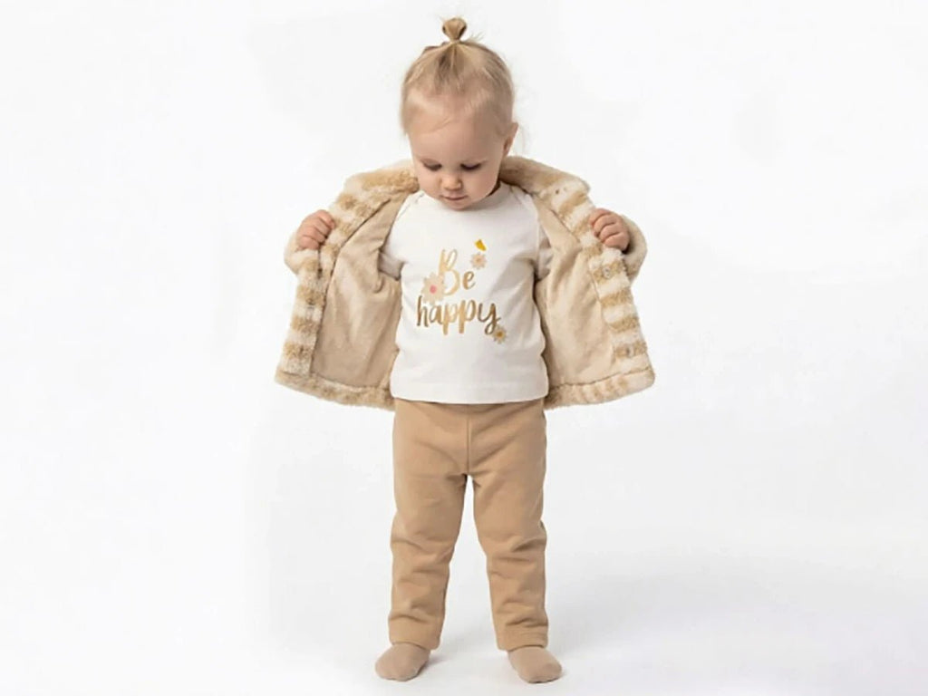 Çizgili Peluş Hırkalı Kız Bebe Üçlü Takım - Tivoli Mini