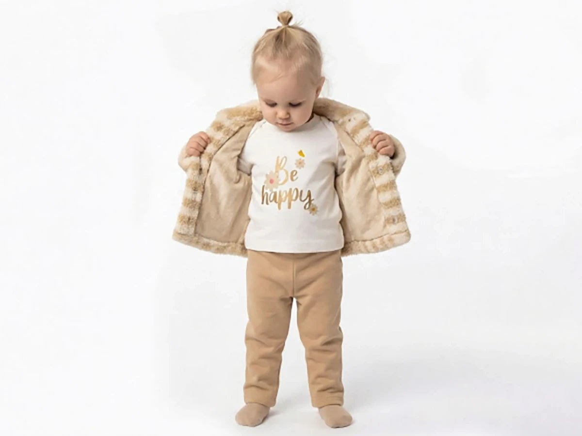 Çizgili Peluş Hırkalı Kız Bebe Üçlü Takım - Tivoli Mini