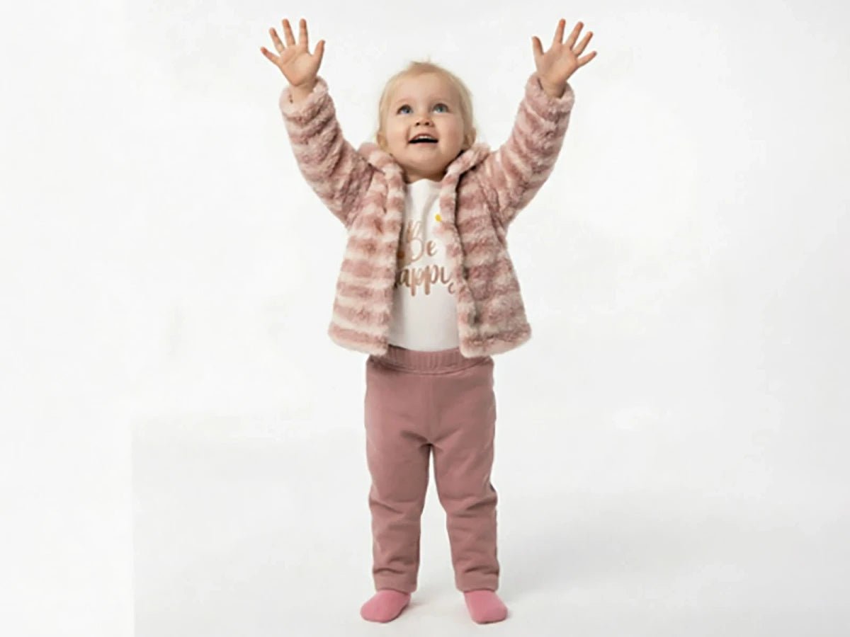 Çizgili Peluş Hırkalı Kız Bebe Üçlü Takım - Tivoli Mini