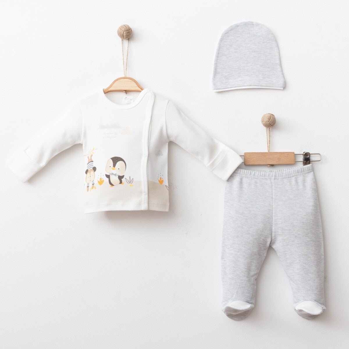 Erkek Bebek 3'lü Yenidoğan Takım 0-3M Gümüş Baby 2043-0041 - Tivoli Mini