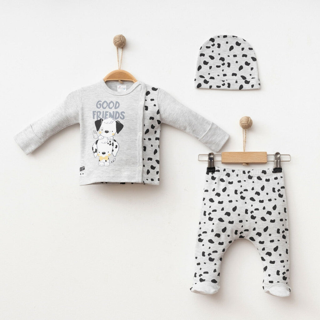 Erkek Bebek 3'lü Yenidoğan Takımı 0-3M Gümüş Baby 2043-005005 - Tivoli Mini
