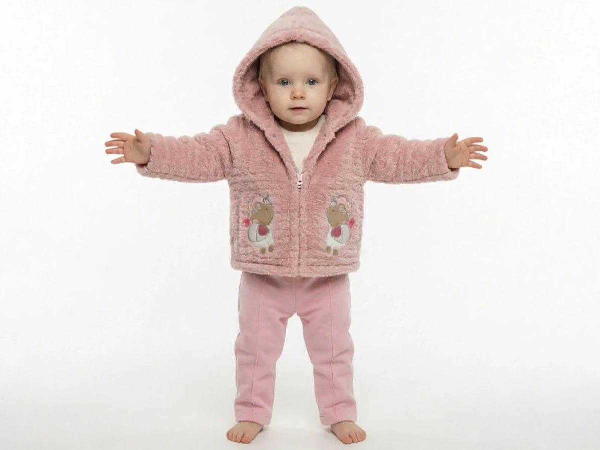 Hayvan Baskılı Peluş İçli Hırkalı Bebe Üçlü Takım - Tivoli Mini