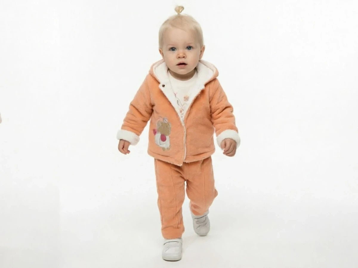 Hayvan Baskılı Peluş İçli Hırkalı Bebe Üçlü Takım - Tivoli Mini