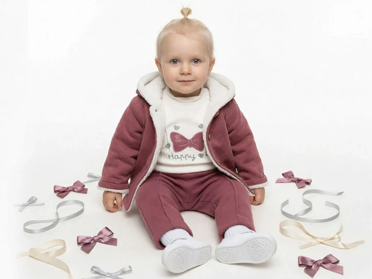 İçi Peluşlu Hırkalı Kız Bebe Üçlü Takım - Tivoli Mini