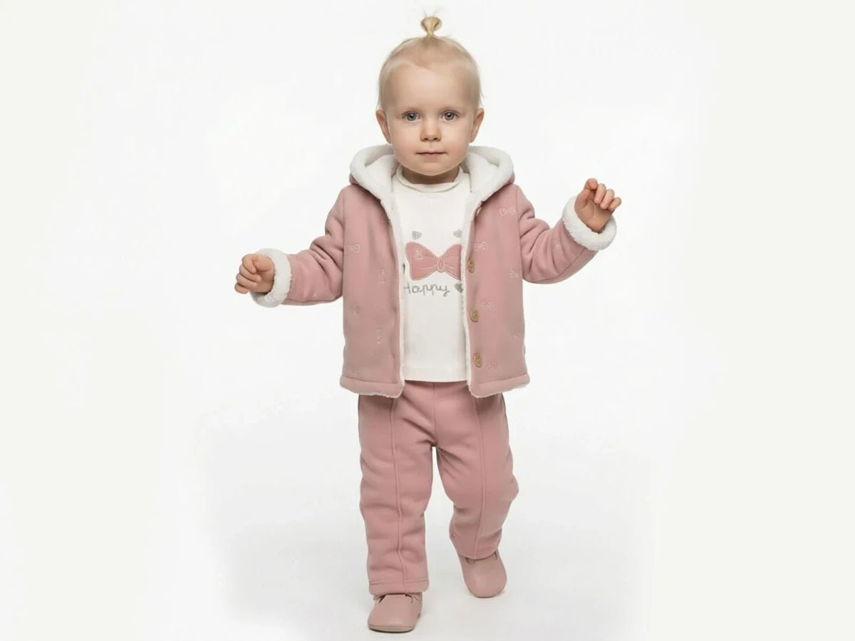 İçi Peluşlu Hırkalı Kız Bebe Üçlü Takım - Tivoli Mini