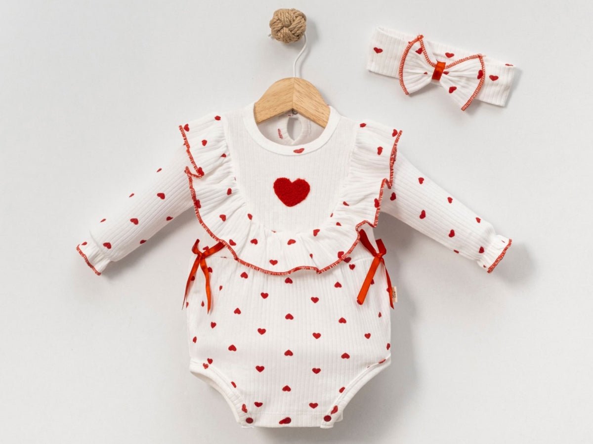 Kalp Desenli Kız Bebe Çıtçıtlı Badi - Tivoli Mini