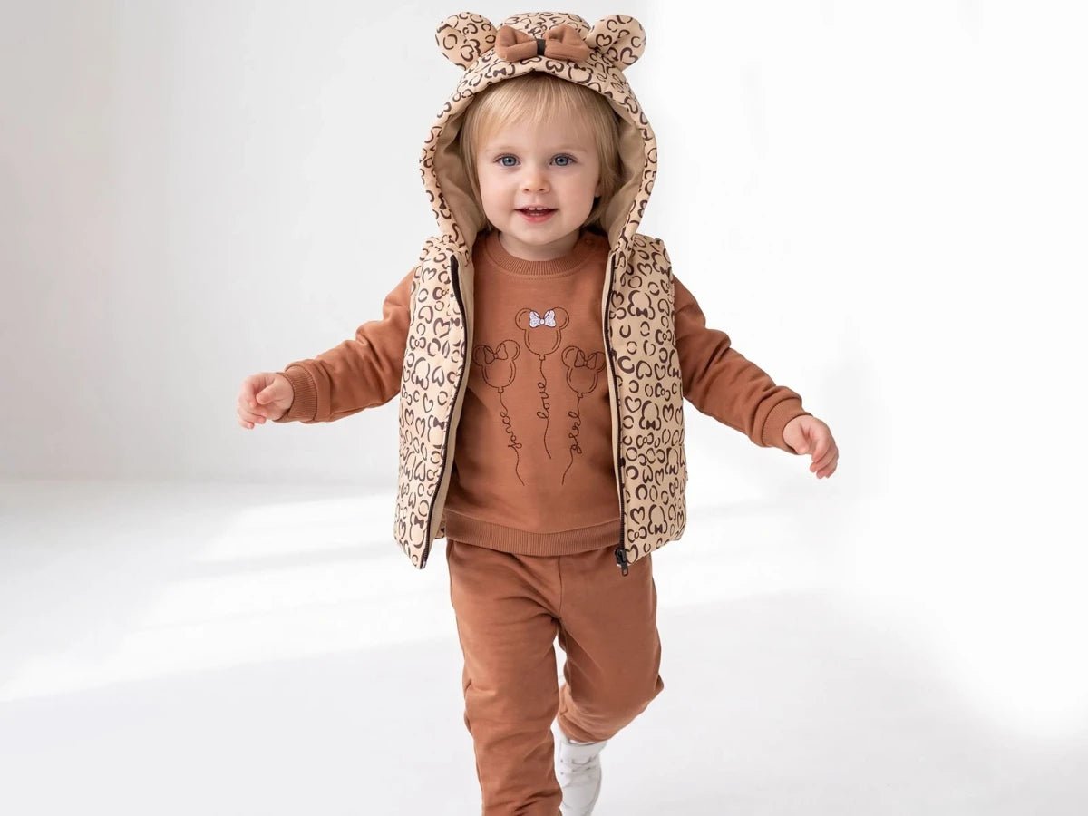 Kalp Desenli Şapkalı Yelekli Kız Bebe Üçlü Takım - Tivoli Mini