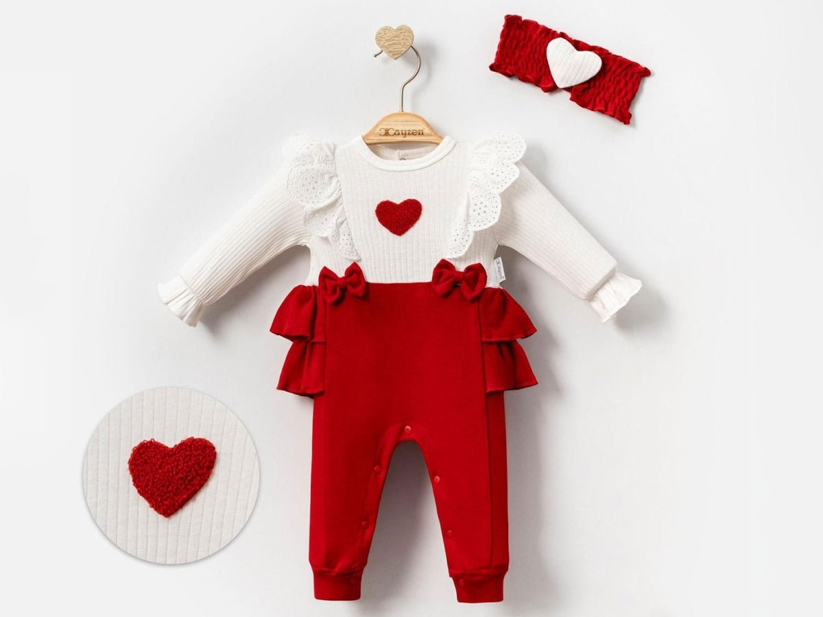 Kalp Nakışlı Kız Bebe Tulum - Tivoli Mini