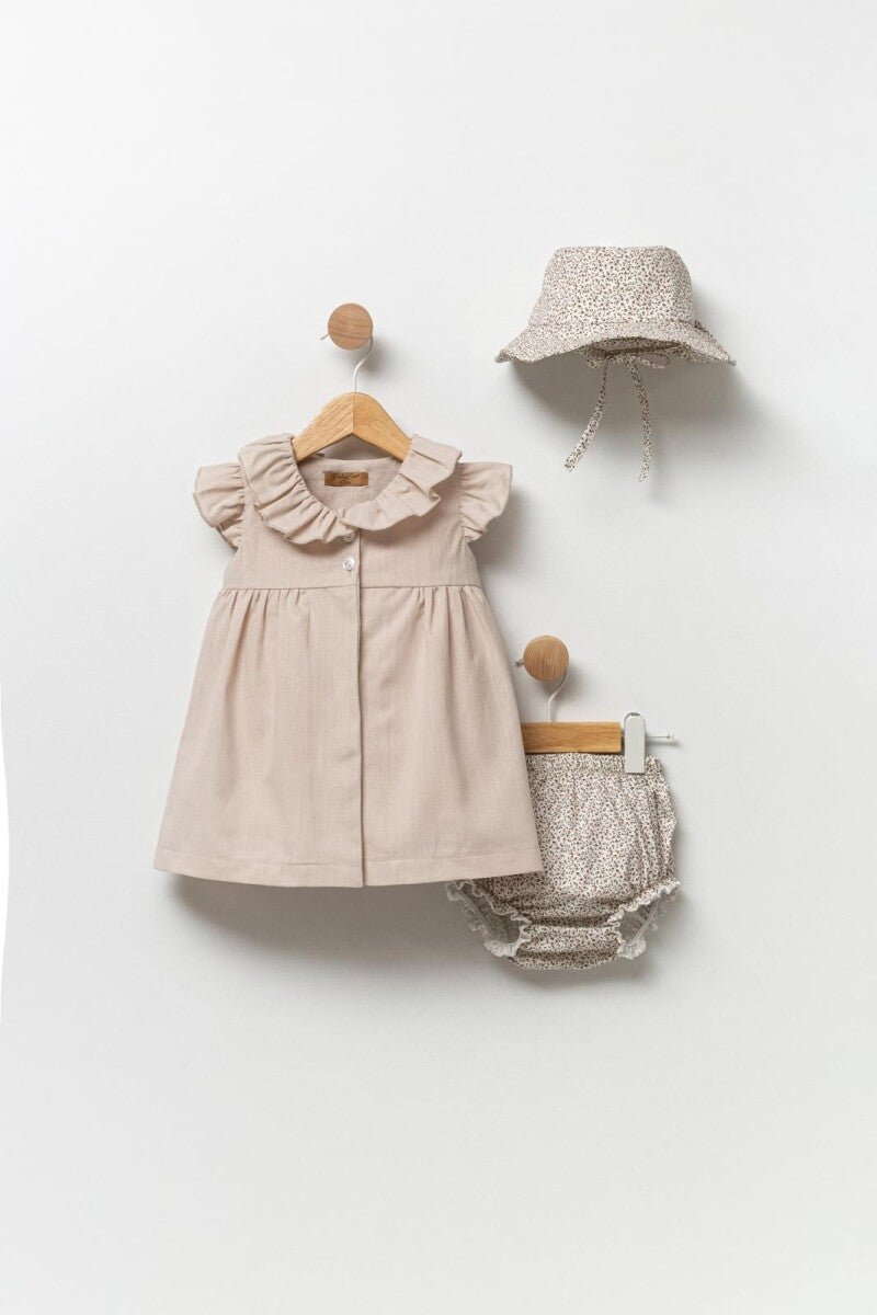 Kız Bebek 3'lü Elbise, Külot ve Şapka Takımı 0-12M Babyline 2015-24115 - Tivoli Mini