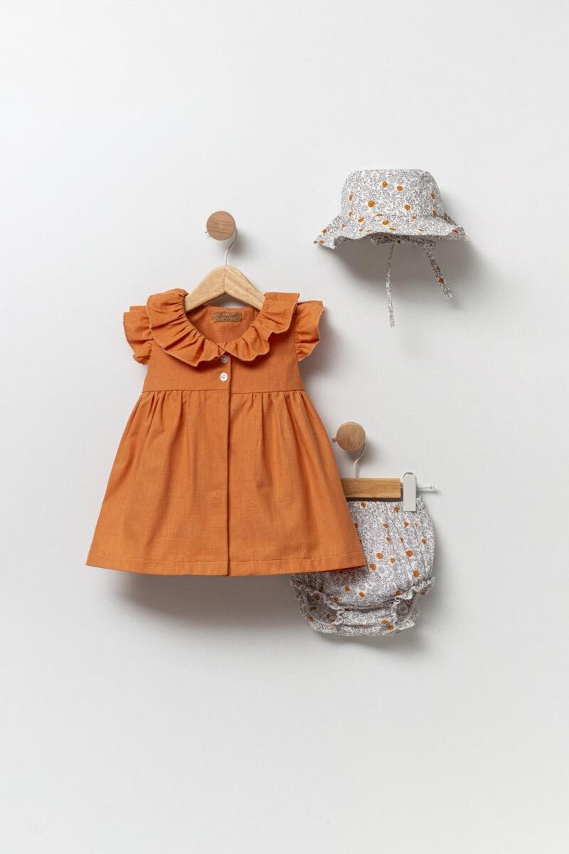 Kız Bebek 3'lü Elbise, Külot ve Şapka Takımı 0-12M Babyline 2015-24115 - Tivoli Mini