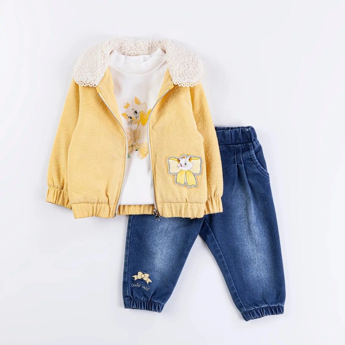 Kız Bebek 3'lü Mont, Badi ve Kot Pantolon Takım 6-18M Minibombili 1005-6501 - Tivoli Mini
