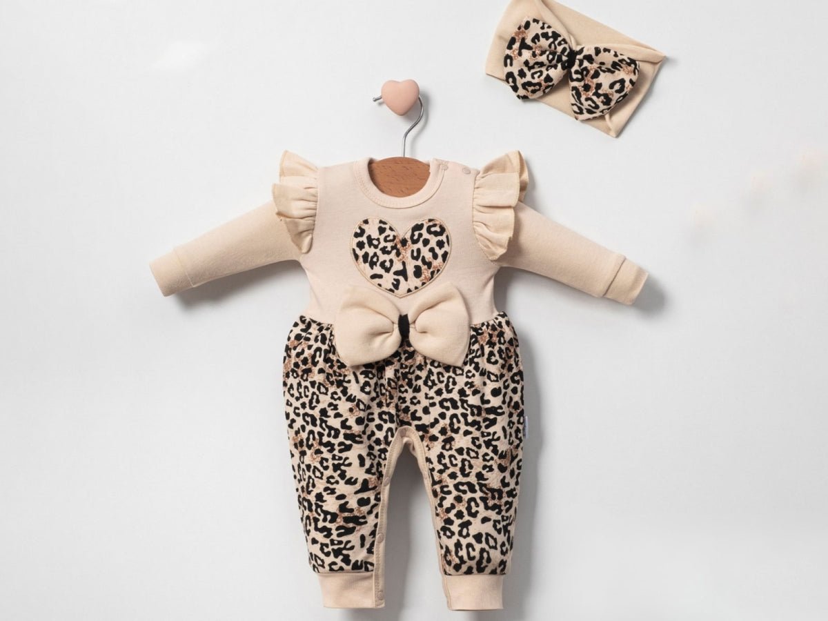 Leopar Kalp Desenli Kız Bebe Tulum - Tivoli Mini