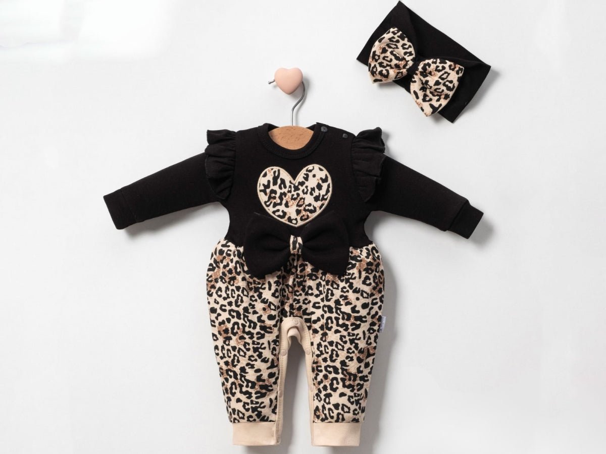 Leopar Kalp Desenli Kız Bebe Tulum - Tivoli Mini