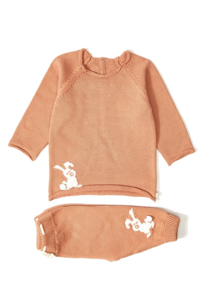 Organic Cotton Rabbit Detailed Knitwear Outfit & Set Uludağ Triko 1061-21040-1 - Tivoli Mini