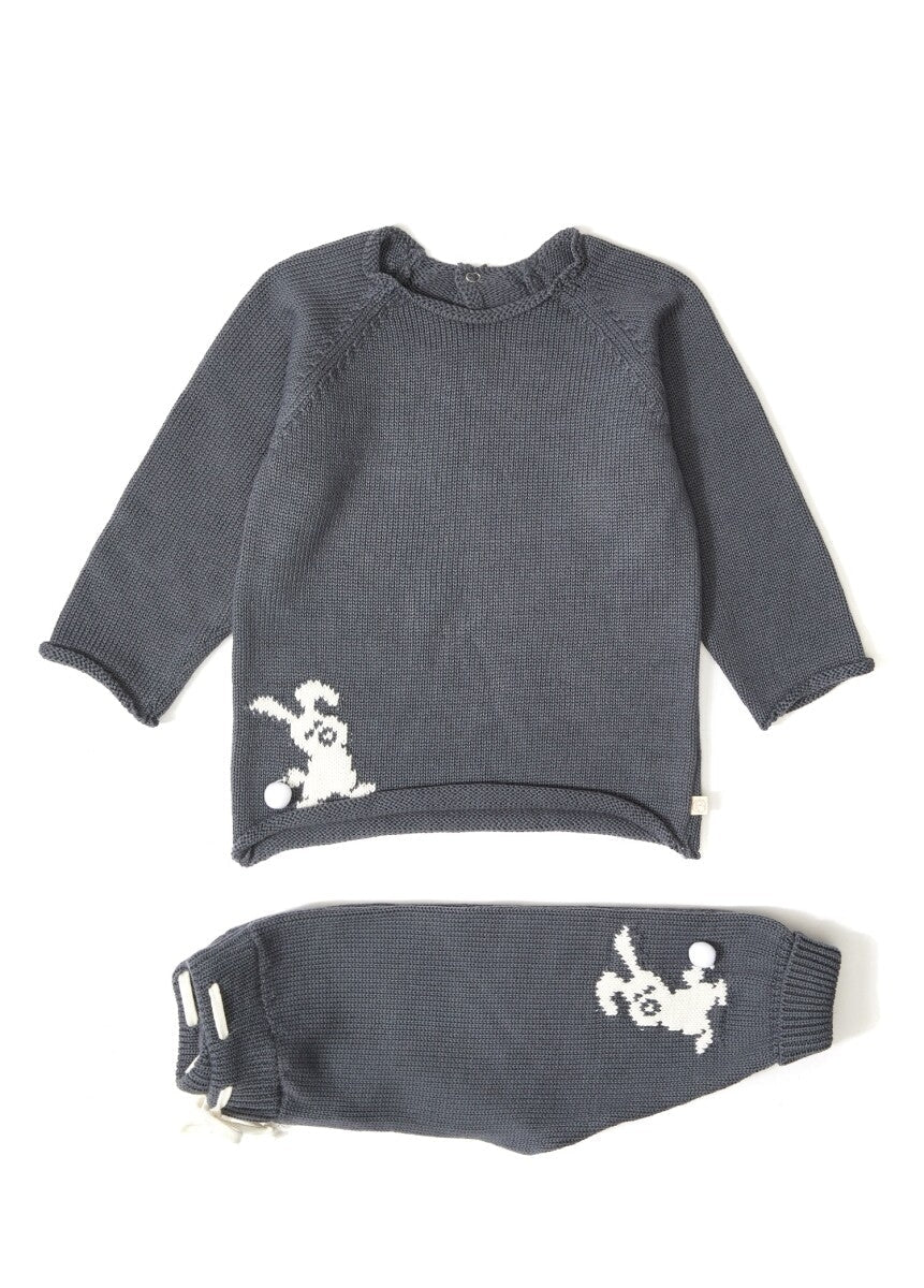 Organic Cotton Rabbit Detailed Knitwear Outfit & Set Uludağ Triko 1061-21040-1 - Tivoli Mini