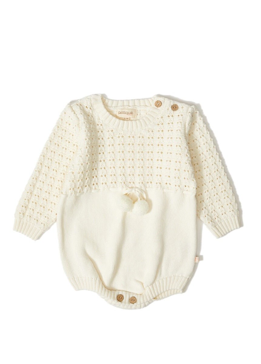 Organic Cotton Salopet Romper with Pompom for Baby Girl Uludağ Triko 1061-21026 - Tivoli Mini