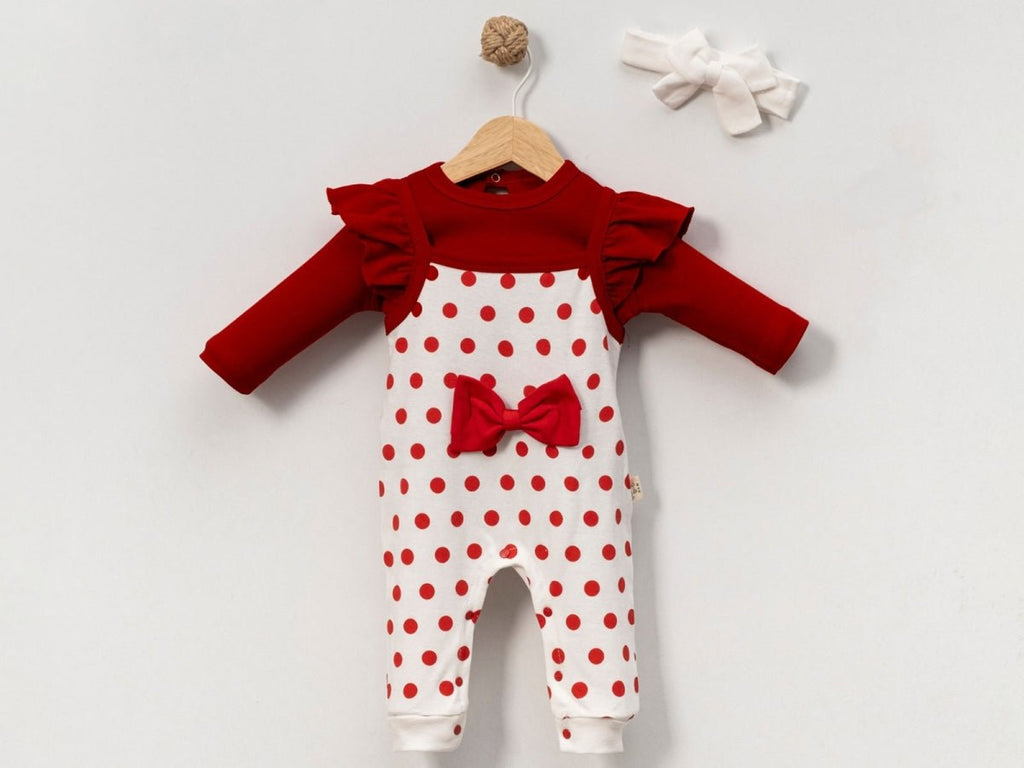 Puan Desenli Fiyonk Detaylı Kız Bebe Tulum Set - Tivoli Mini
