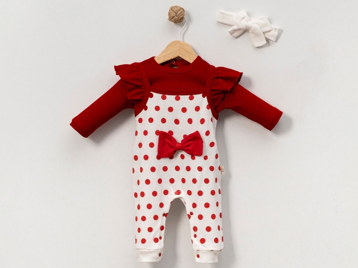 Puan Desenli Fiyonk Detaylı Kız Bebe Tulum Set - Tivoli Mini