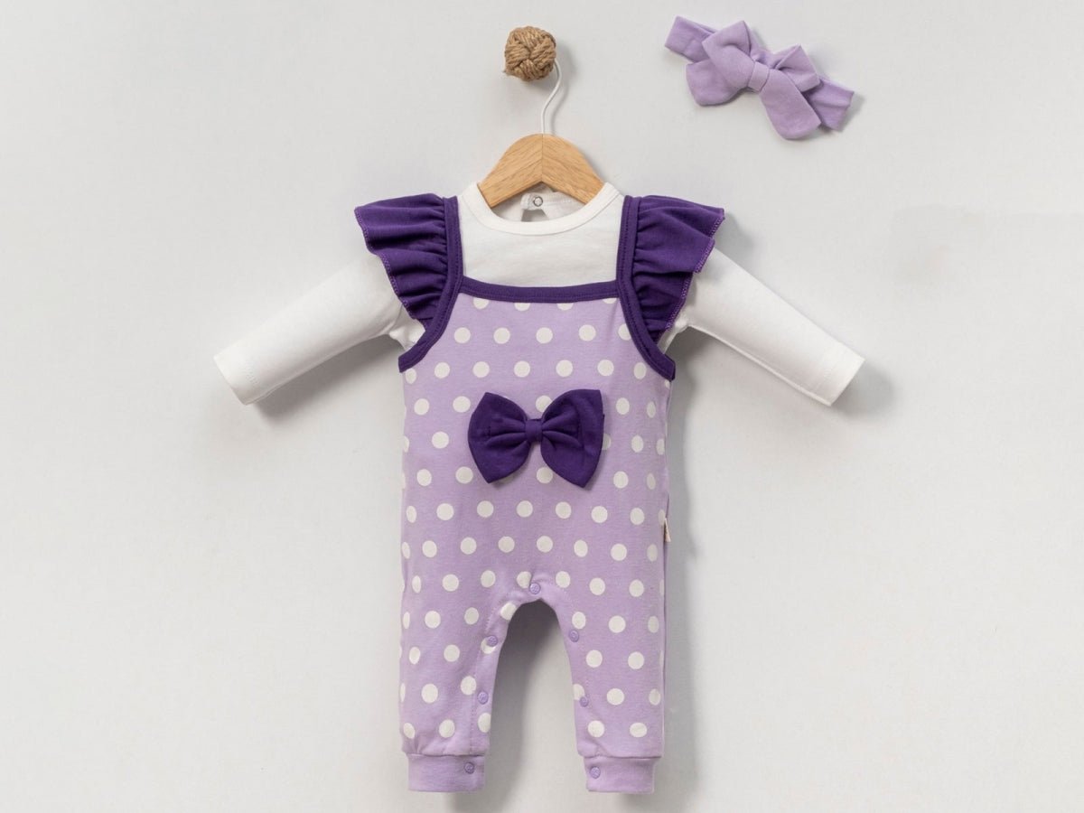 Puan Desenli Fiyonk Detaylı Kız Bebe Tulum Set - Tivoli Mini