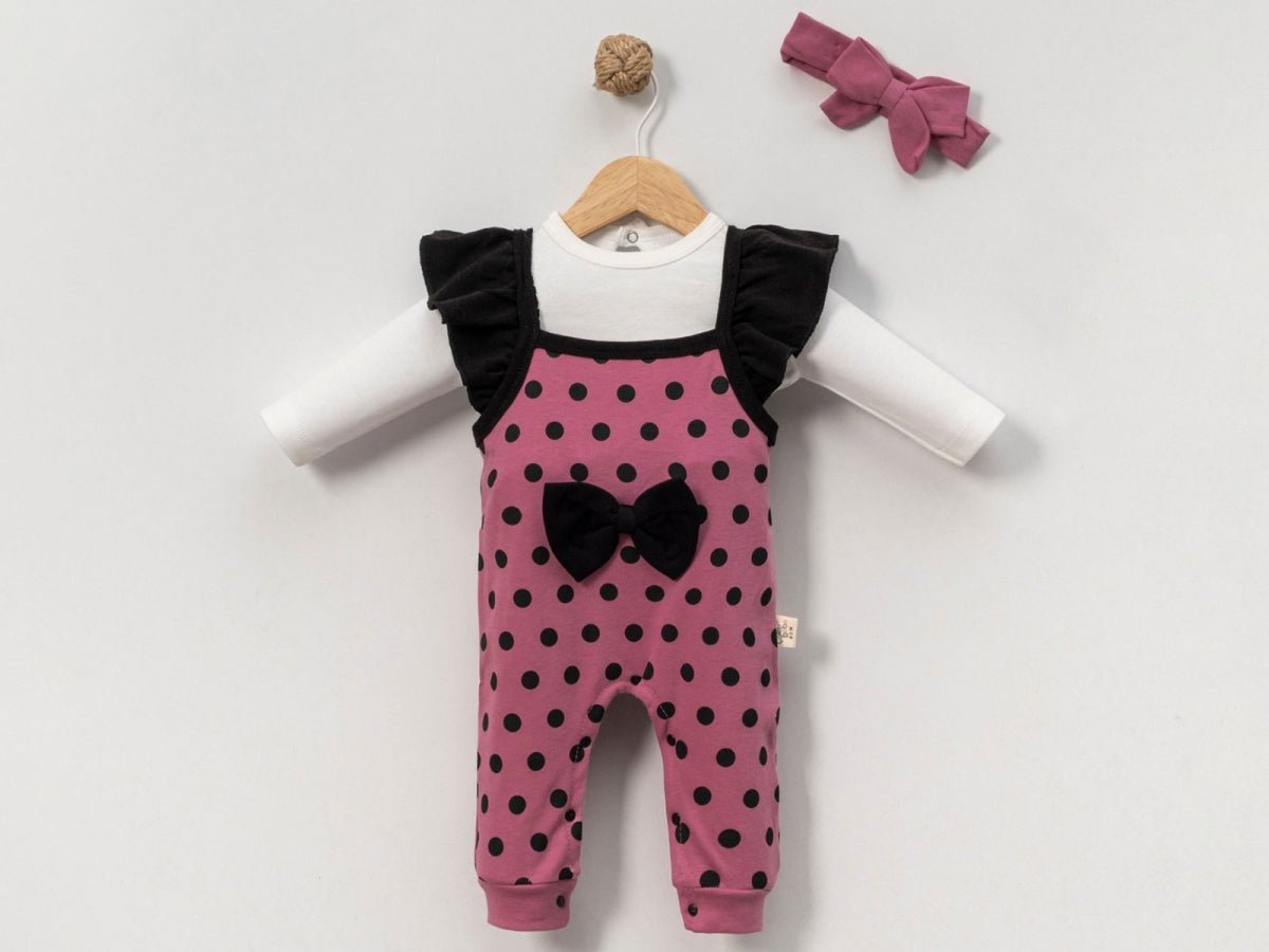 Puan Desenli Fiyonk Detaylı Kız Bebe Tulum Set - Tivoli Mini