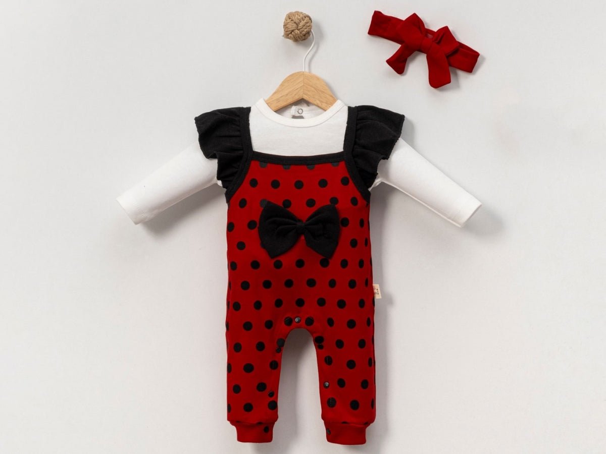 Puan Desenli Fiyonk Detaylı Kız Bebe Tulum Set - Tivoli Mini