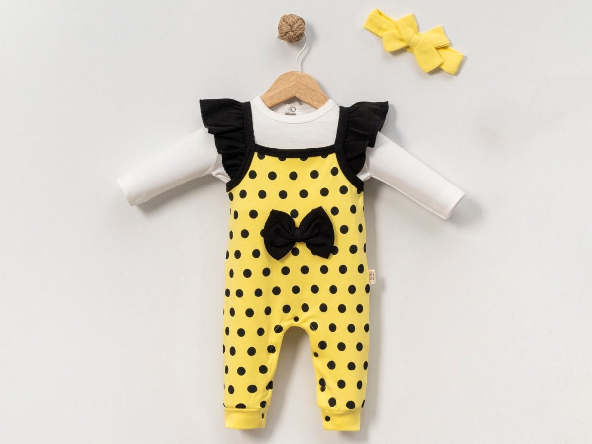 Puan Desenli Fiyonk Detaylı Kız Bebe Tulum Set - Tivoli Mini