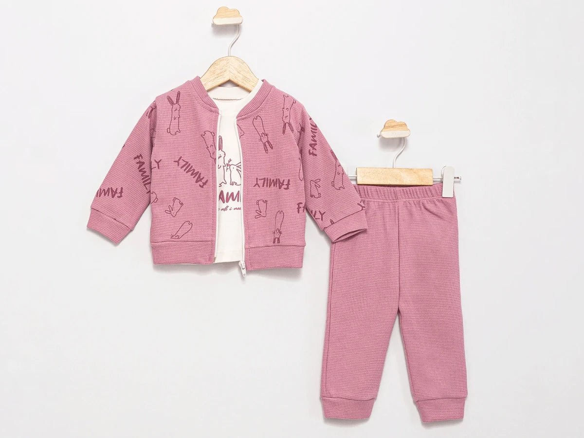 Tavşan Baskılı Hırkalı Kız Bebe Takım - Tivoli Mini