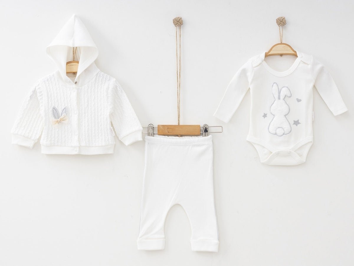 Tavşan Nakışlı Hırkalı Üçlü Kız Bebe Takım - Tivoli Mini