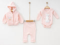 Tavşan Nakışlı Hırkalı Üçlü Kız Bebe Takım - Tivoli Mini